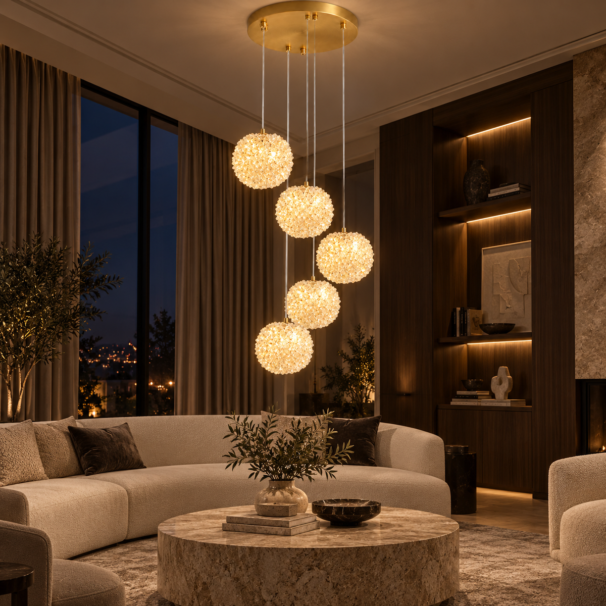 Lustra LED Suspendata Golden Sponge Deluxe 5 Elemente Echivalent 300W
