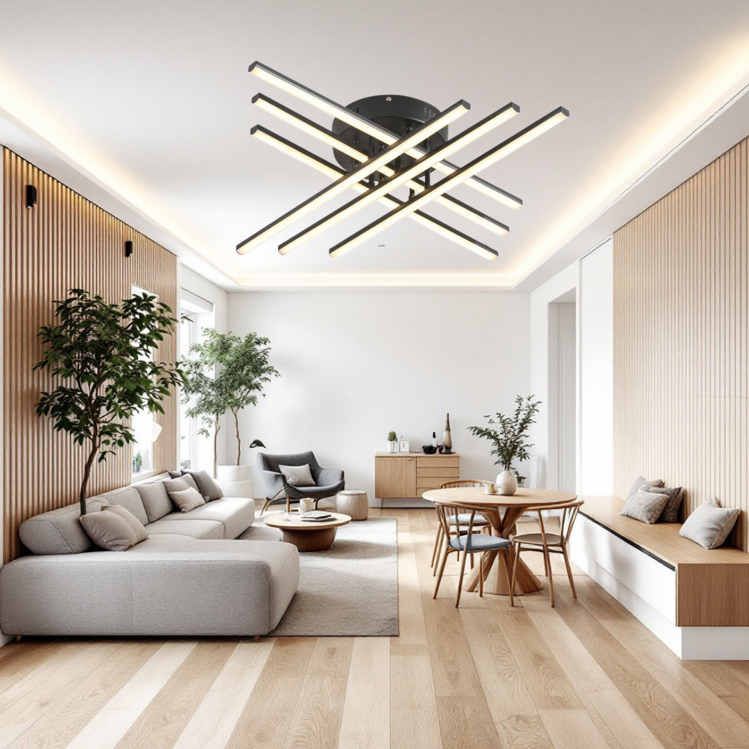 Lustra LED 96W X cu 6 Linii NEGRE Echivalent 700W cu Telecomanda