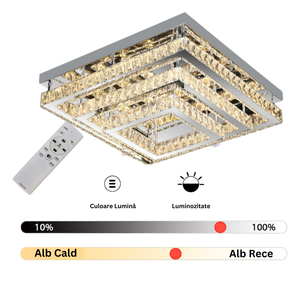 Lustra LED Cristal 130W Exquisite Square Echivalent 800W Telecomanda