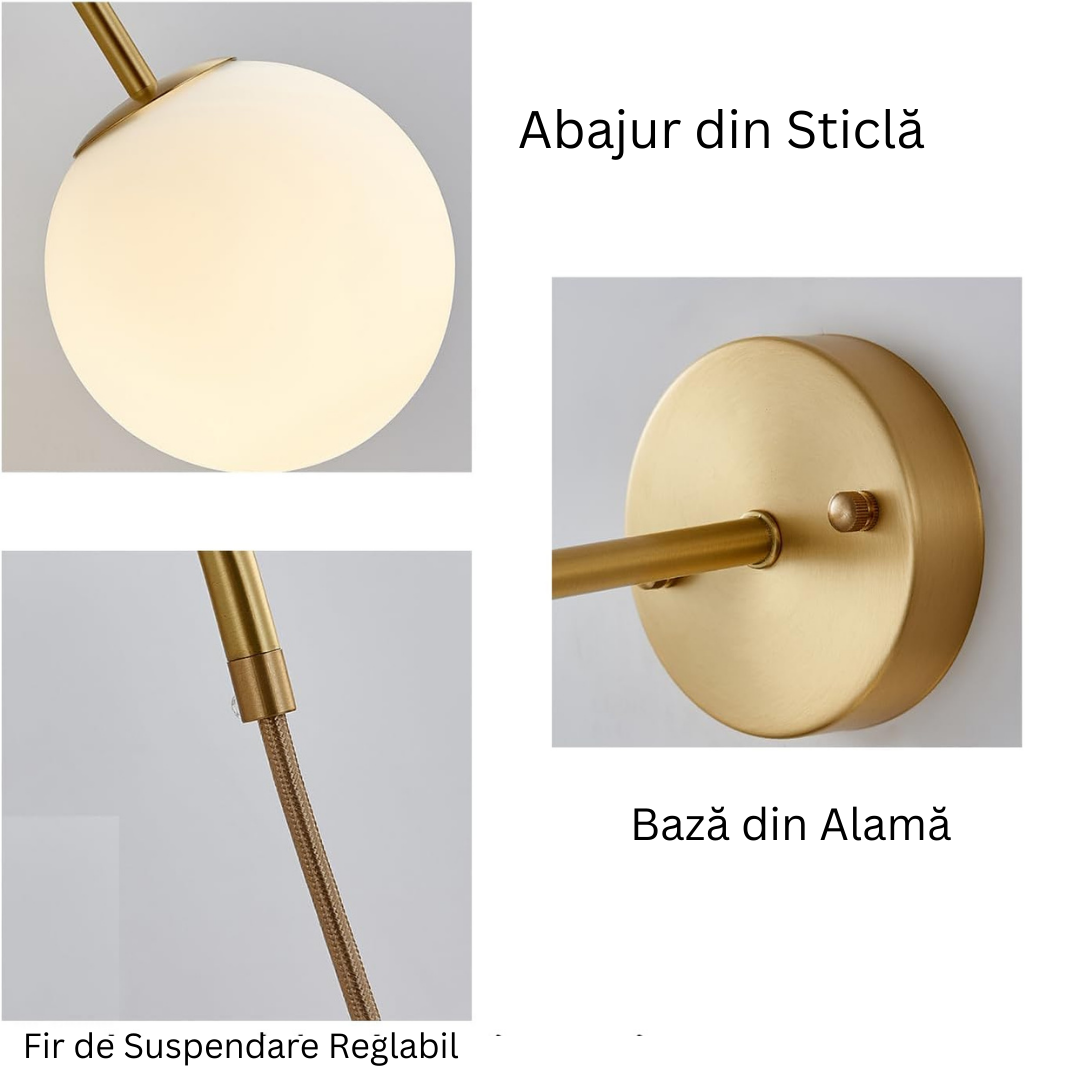 Aplica Ajustabila Nordic Style HangGlobe Gold Abajur Mat