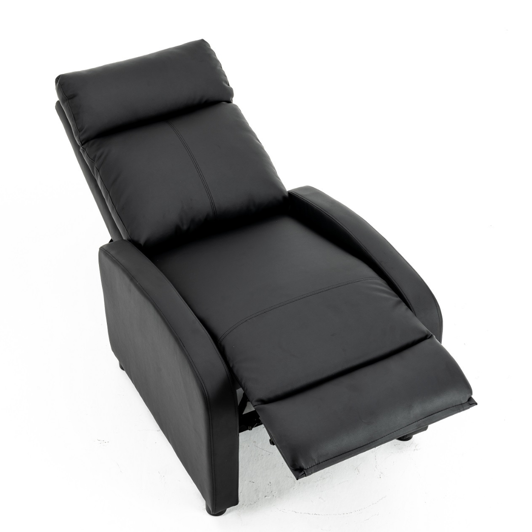 Fotoliu Recliner din Piele Ecologica Spatar Rabatabil si Suport Picioare Extensibil Negru