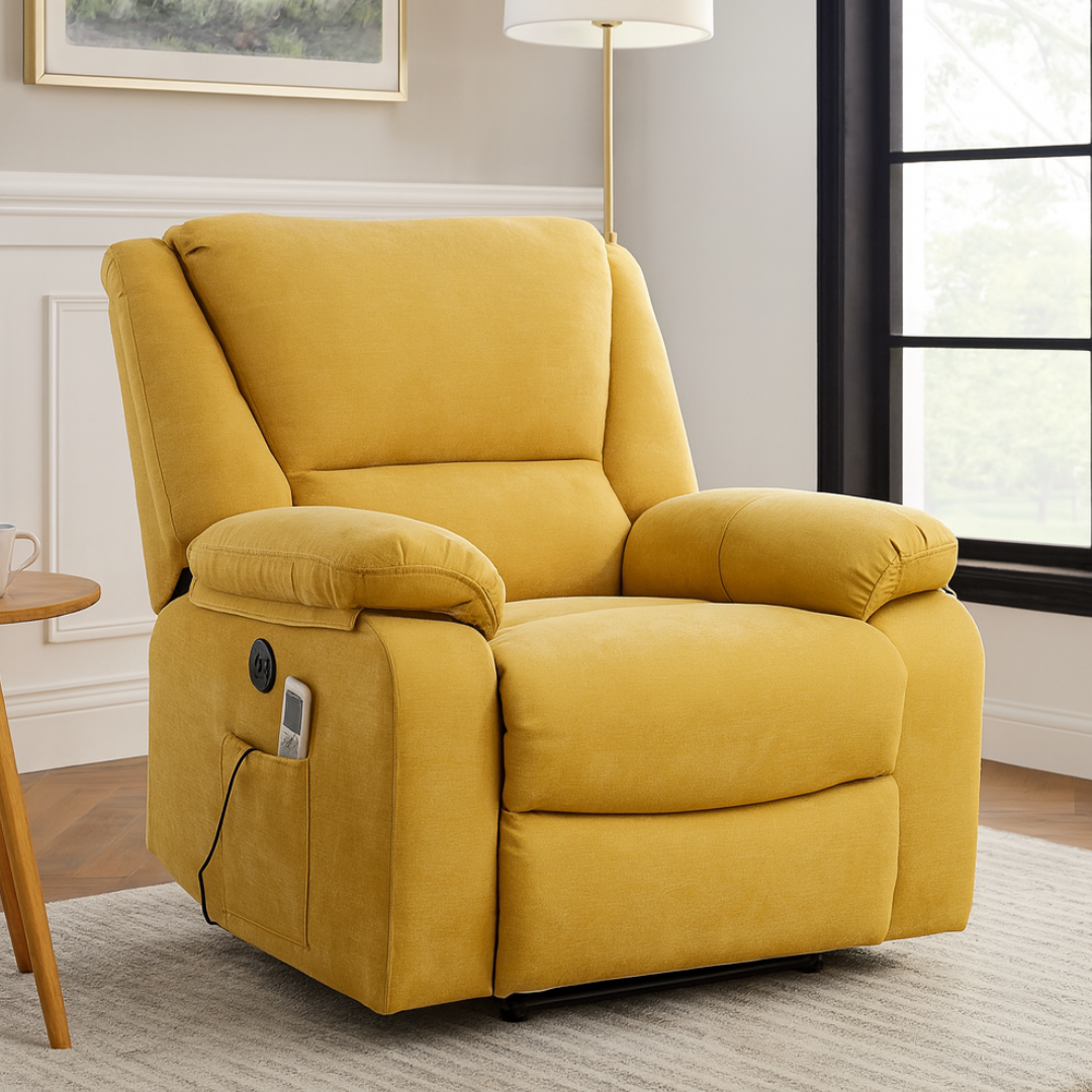 Fotoliu cu Masaj si Incalzire, Recliner Electric, Galben