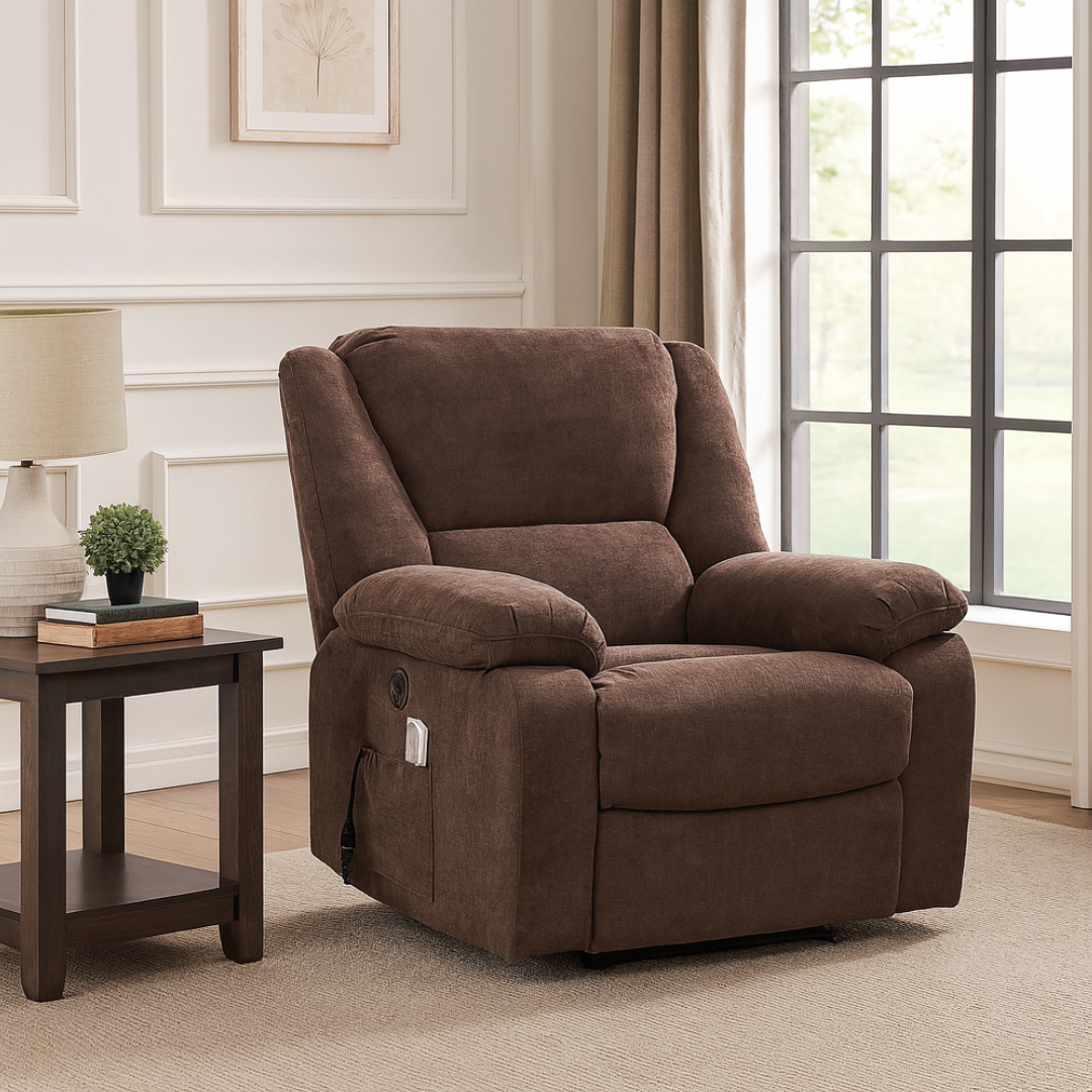 Fotoliu cu Masaj si Incalzire, Recliner Electric, Maro