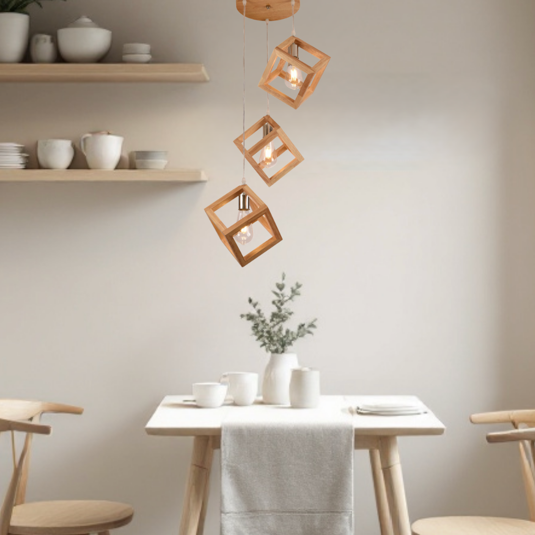 Lustra Suspendata Rotunda 3xE27 Fedra Lemn