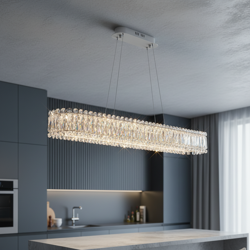 Lustra LED Suspendata ALESSO Cristal Liniara Silver Echivalent 400W