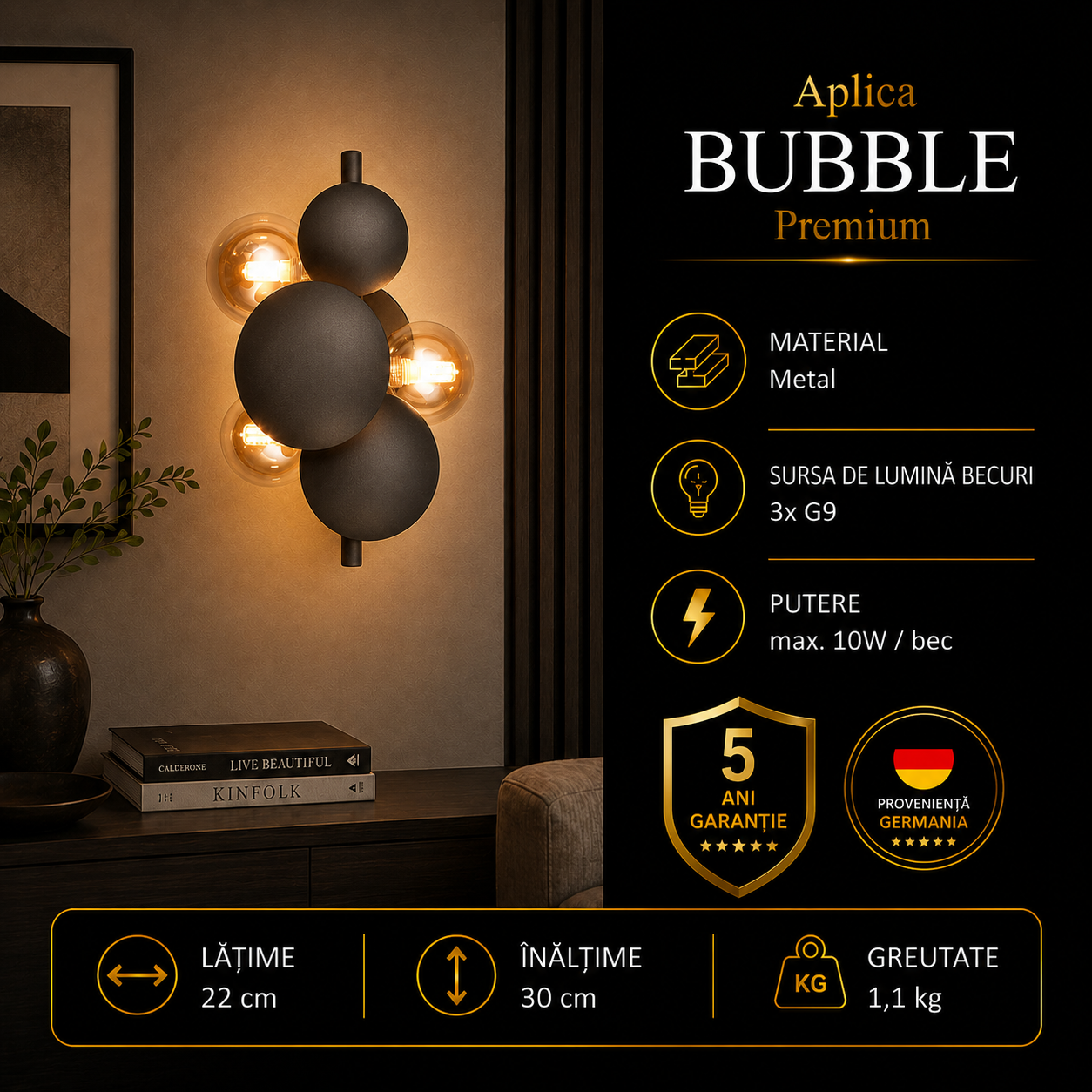 Aplica Premium Bubble Gold & Grey 3xG9