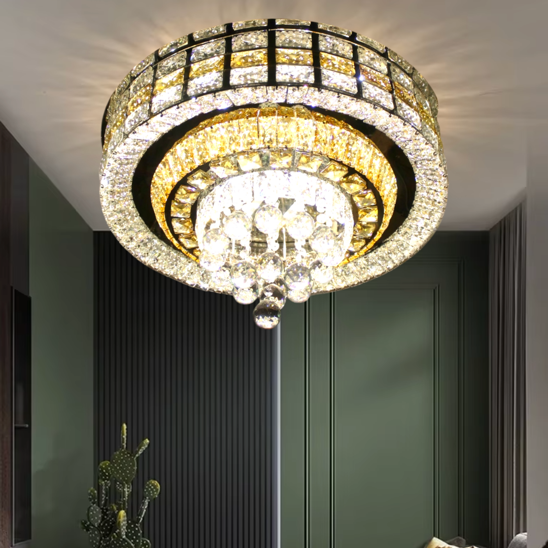 Lustra LED Cristal Aplicata Luxor Rotunda Telecomanda 60-80CM