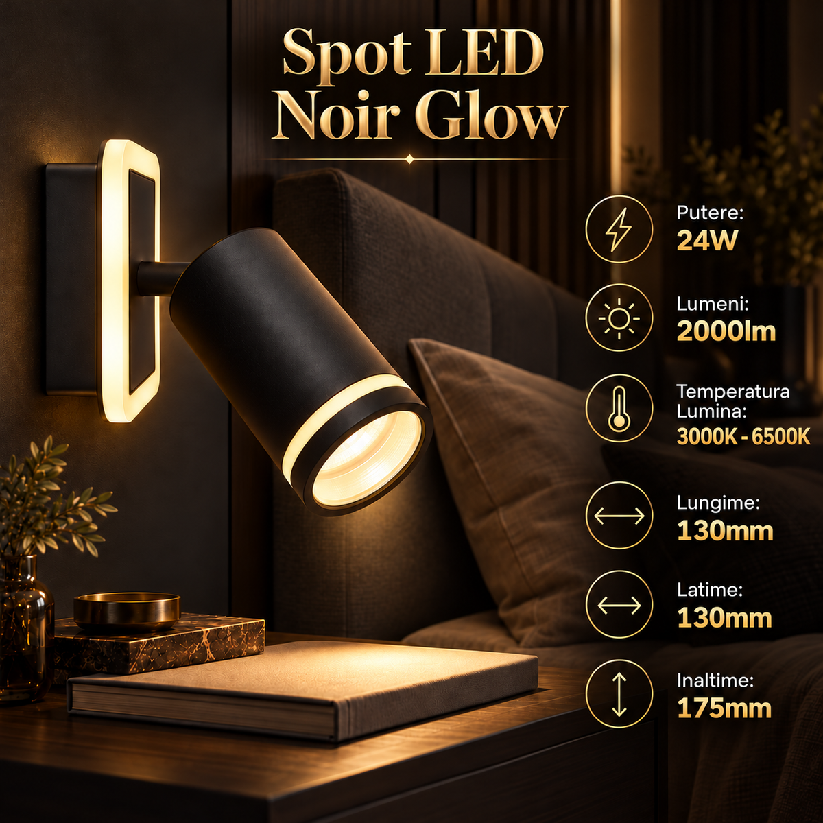 Spot LED Reglabil 24W NOIR GLOW Echivalent 200W