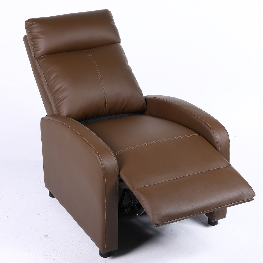 Fotoliu Recliner din Piele Ecologica Spatar Rabatabil si Suport Picioare Extensibil Maro