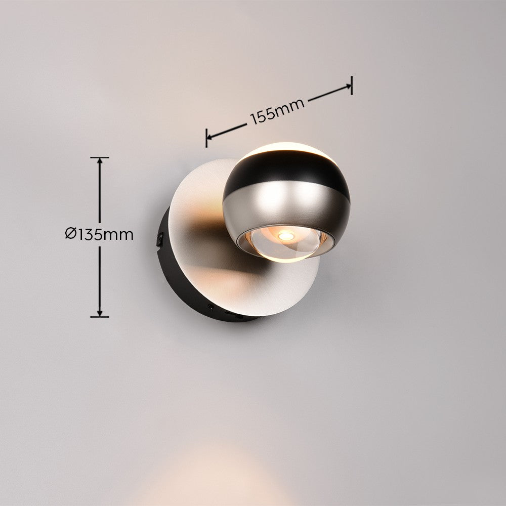 Aplica LED Orbit Silver Premium, Rotire 360°, 3 lumini din buton, Dimabila, 5 ani Garantie