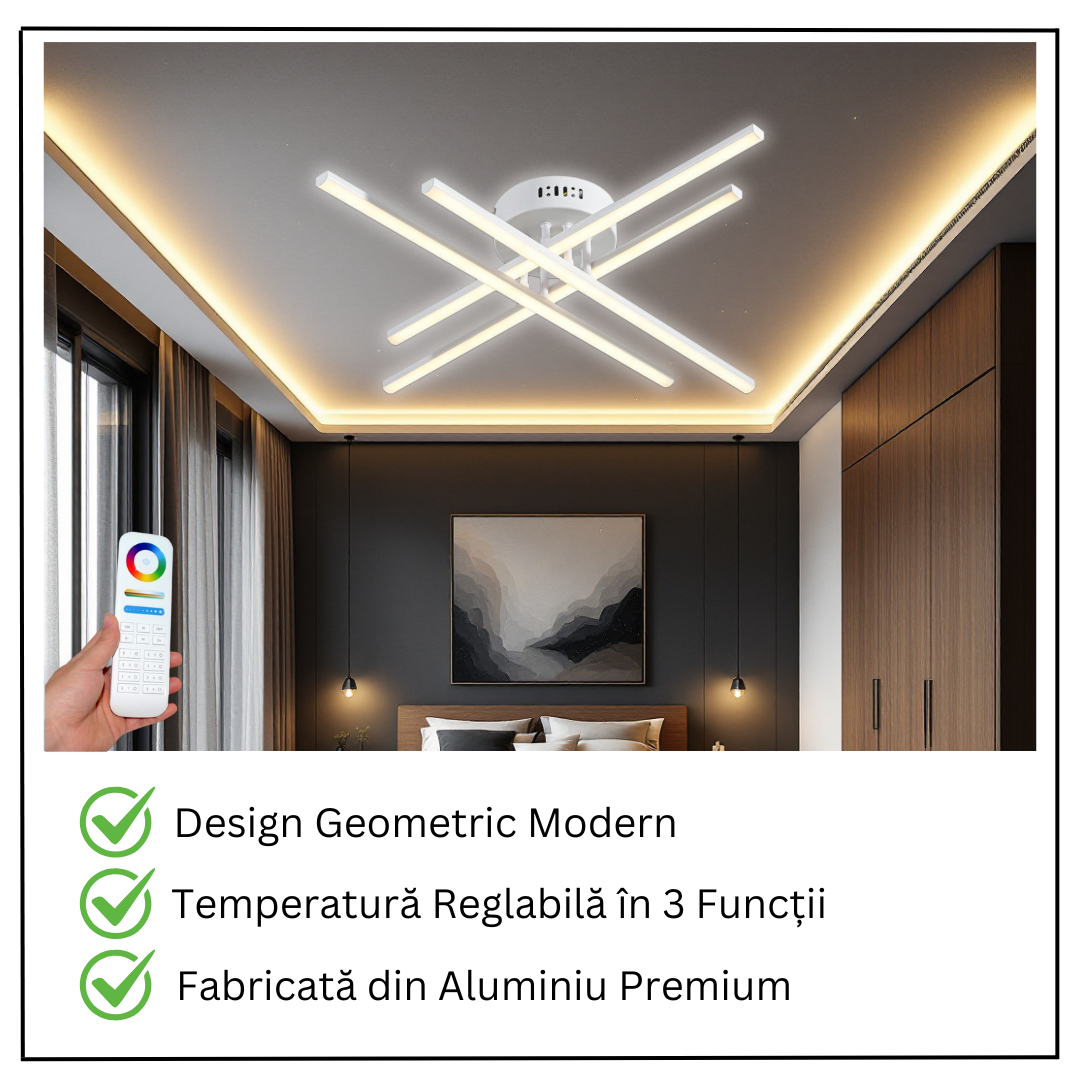 Lustra LED 64W X cu 4 Linii Albe Echivalent 500W cu Telecomanda