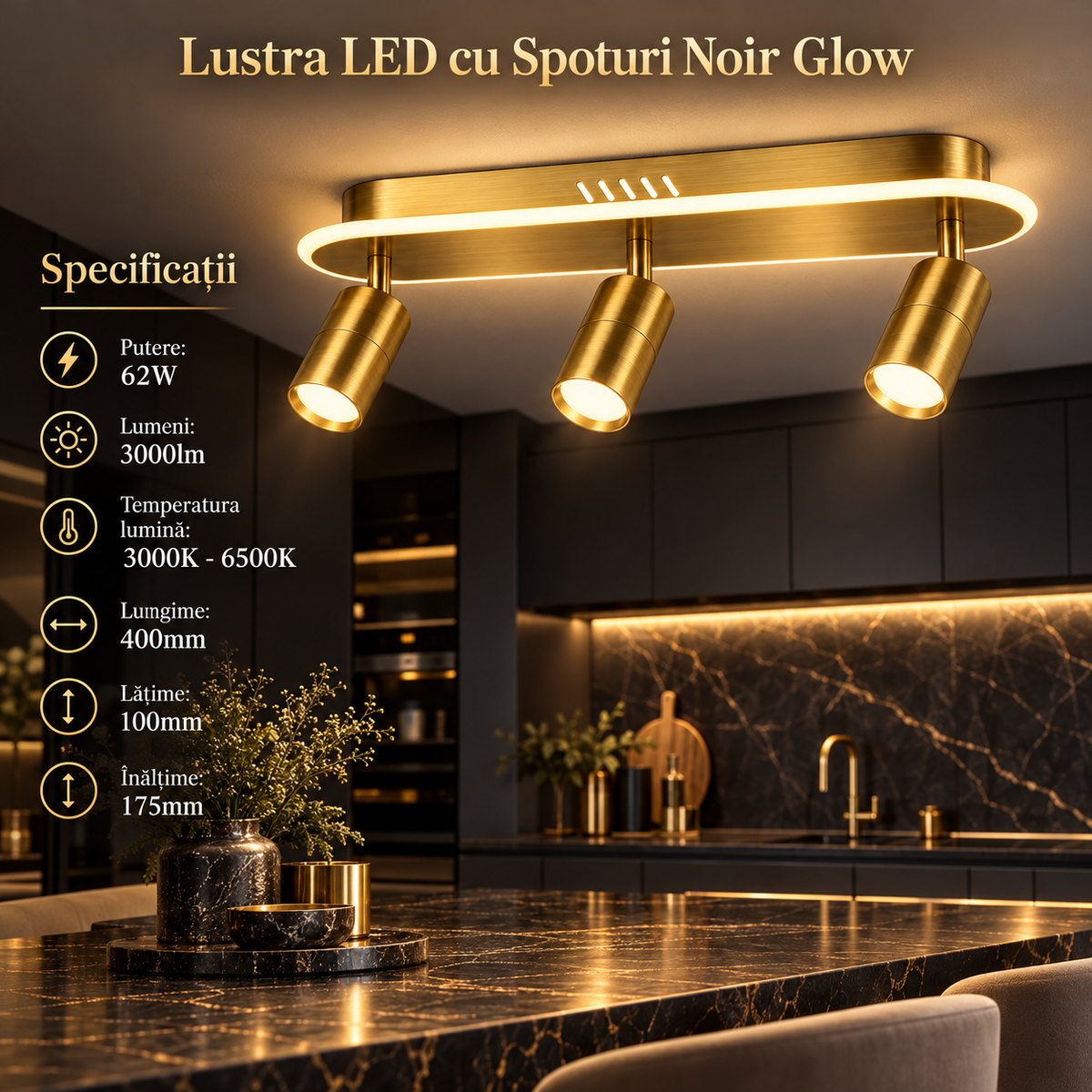 Lustra LED cu Spoturi 62W Gold GLOW Echivalent 300W