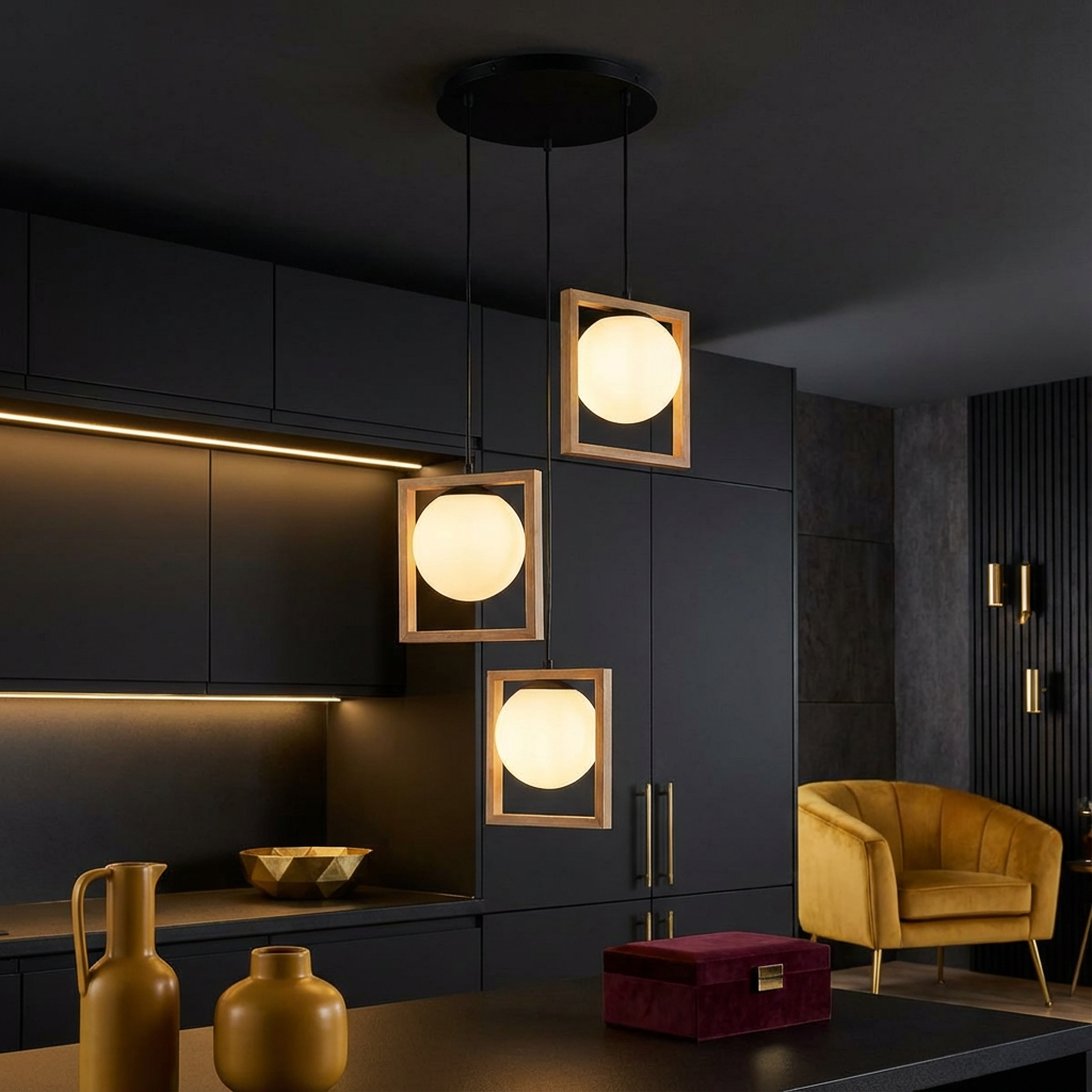 Lustra Suspendata Abajur 3xE14 INIGO Lemn