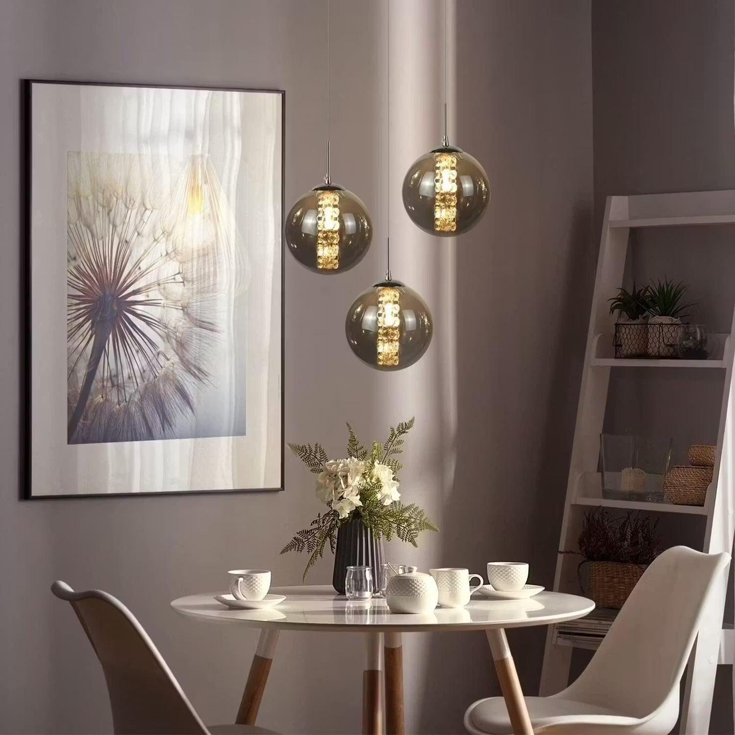 Lustra Suspendata LIMA Silver Abajur Fumuriu 3xG9