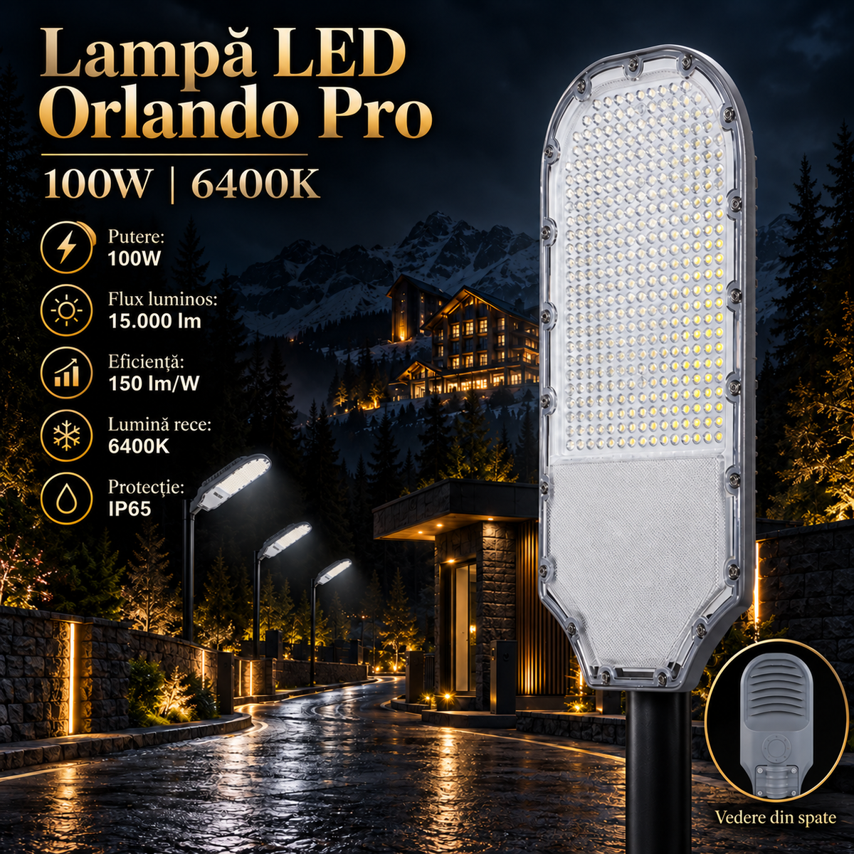 Lampa LED Orlando Pro Grey 100W | 15000lm | 6400K | IP65