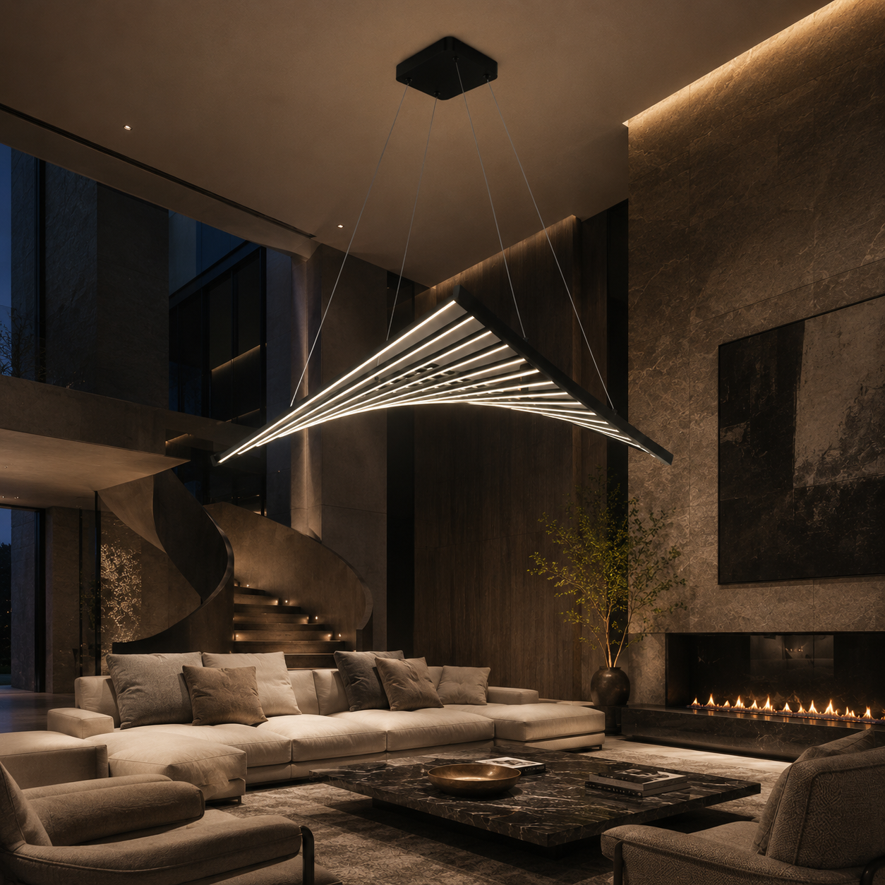 Lustra LED Suspedanta Unique FLUCTUS Black Echivalent 550W