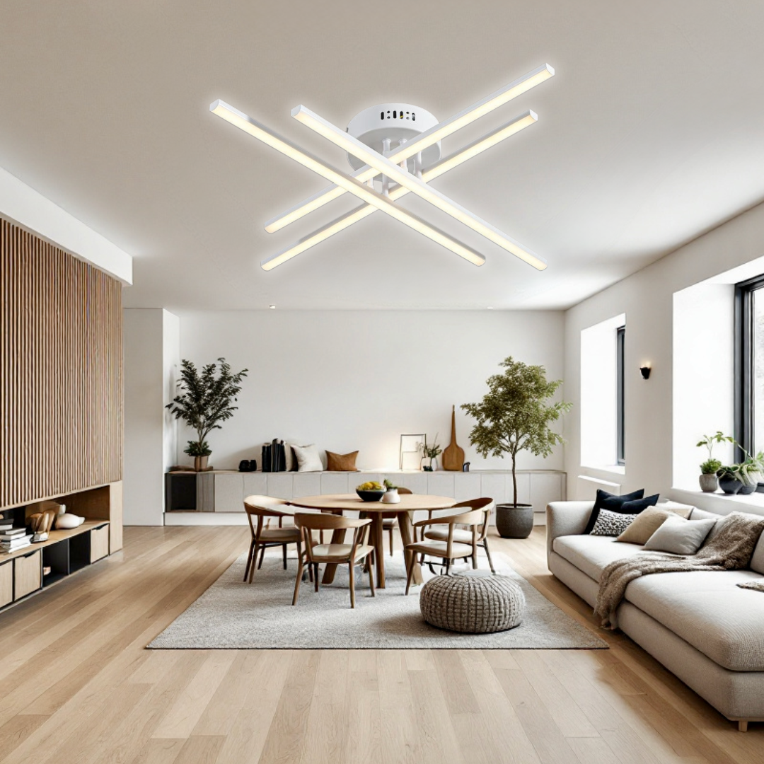 Lustra LED 64W X cu 4 Linii Albe Echivalent 500W cu Telecomanda