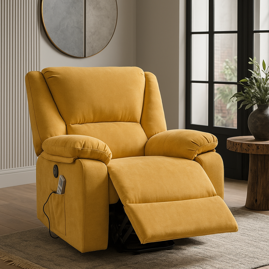 Fotoliu cu Masaj si Incalzire, Recliner Electric, Galben