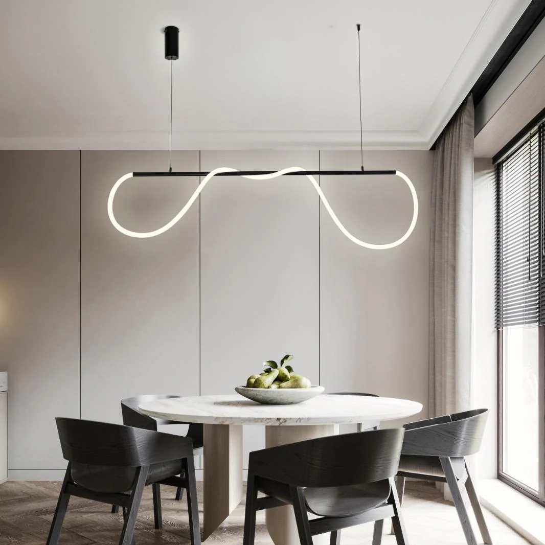 Lustra LED Nordic Black Rope Tube Liniar Echivalent 300W Telecomanda