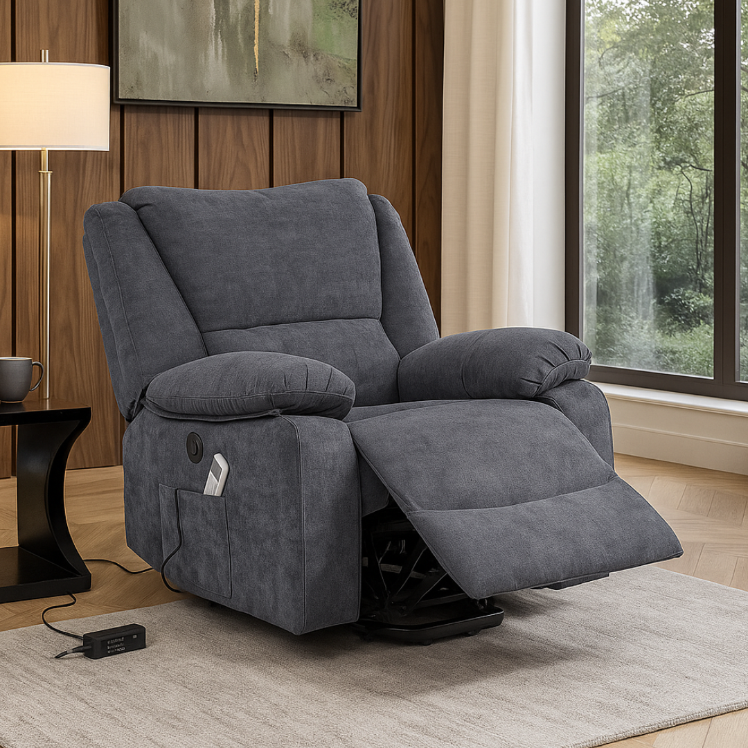 Fotoliu cu Masaj si Incalzire, Recliner Electric, Gri Inchis