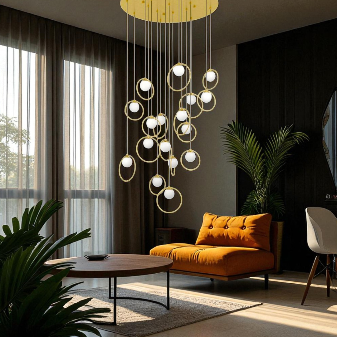 Lustra LED Suspendata Abajur PORTOCOLOM Gold Suport Rotund 17Elemente