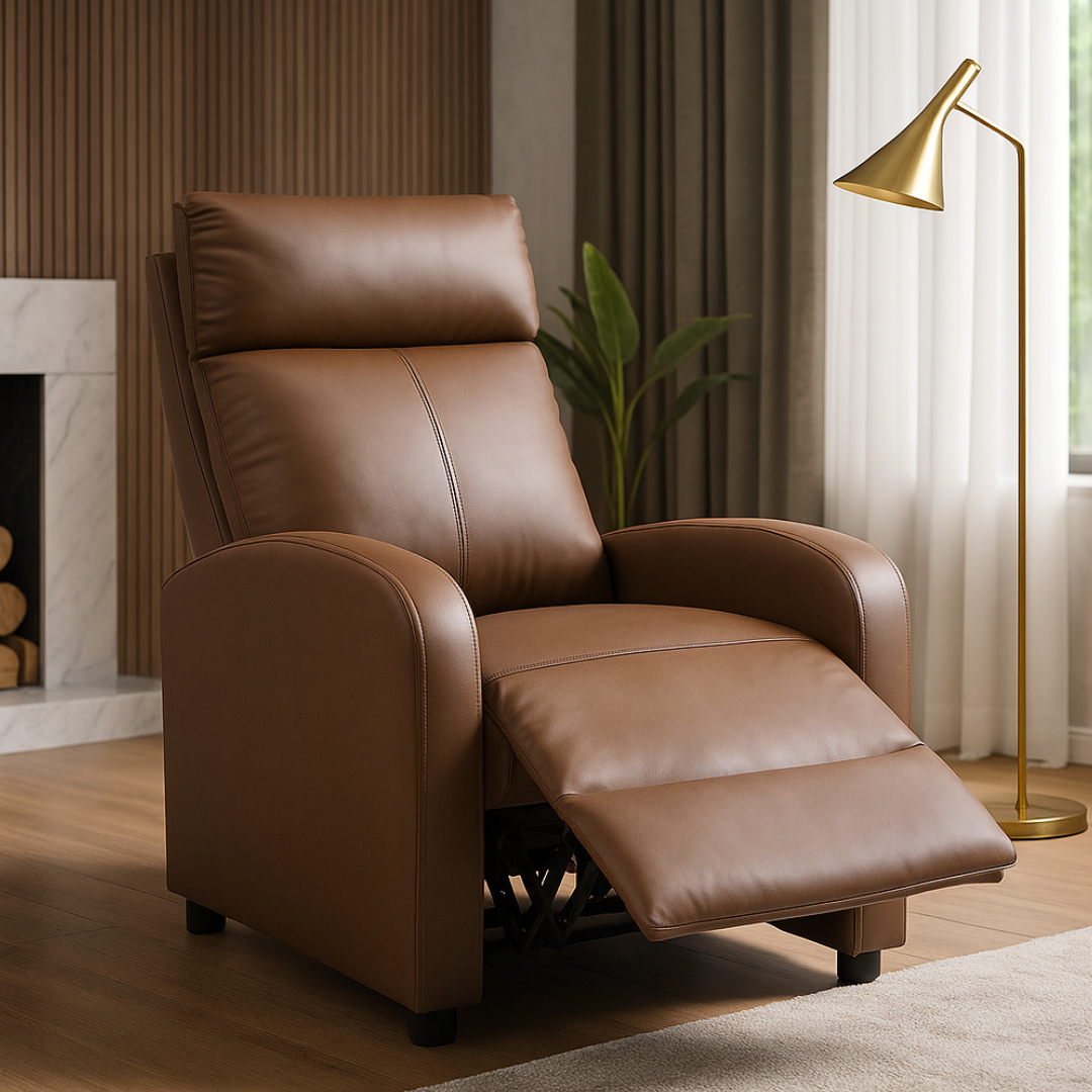 Fotoliu Recliner din Piele Ecologica Spatar Rabatabil si Suport Picioare Extensibil Maro