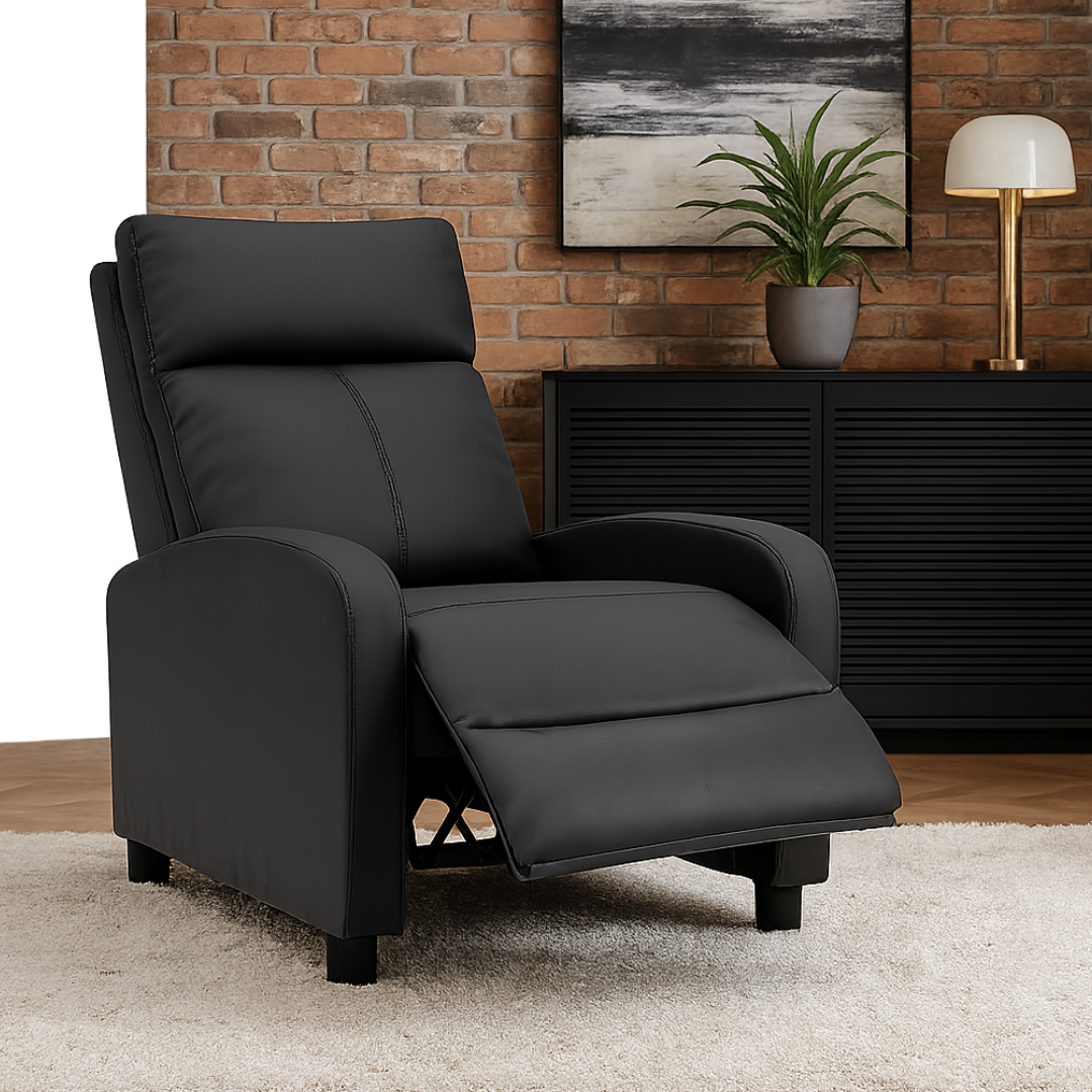 Fotoliu Recliner din Piele Ecologica Spatar Rabatabil si Suport Picioare Extensibil Negru