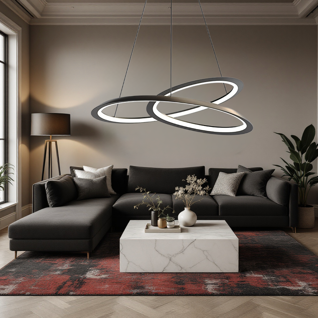 Lustra LED Suspendata 120W Lumea Black Telecomanda Echivalent 600W