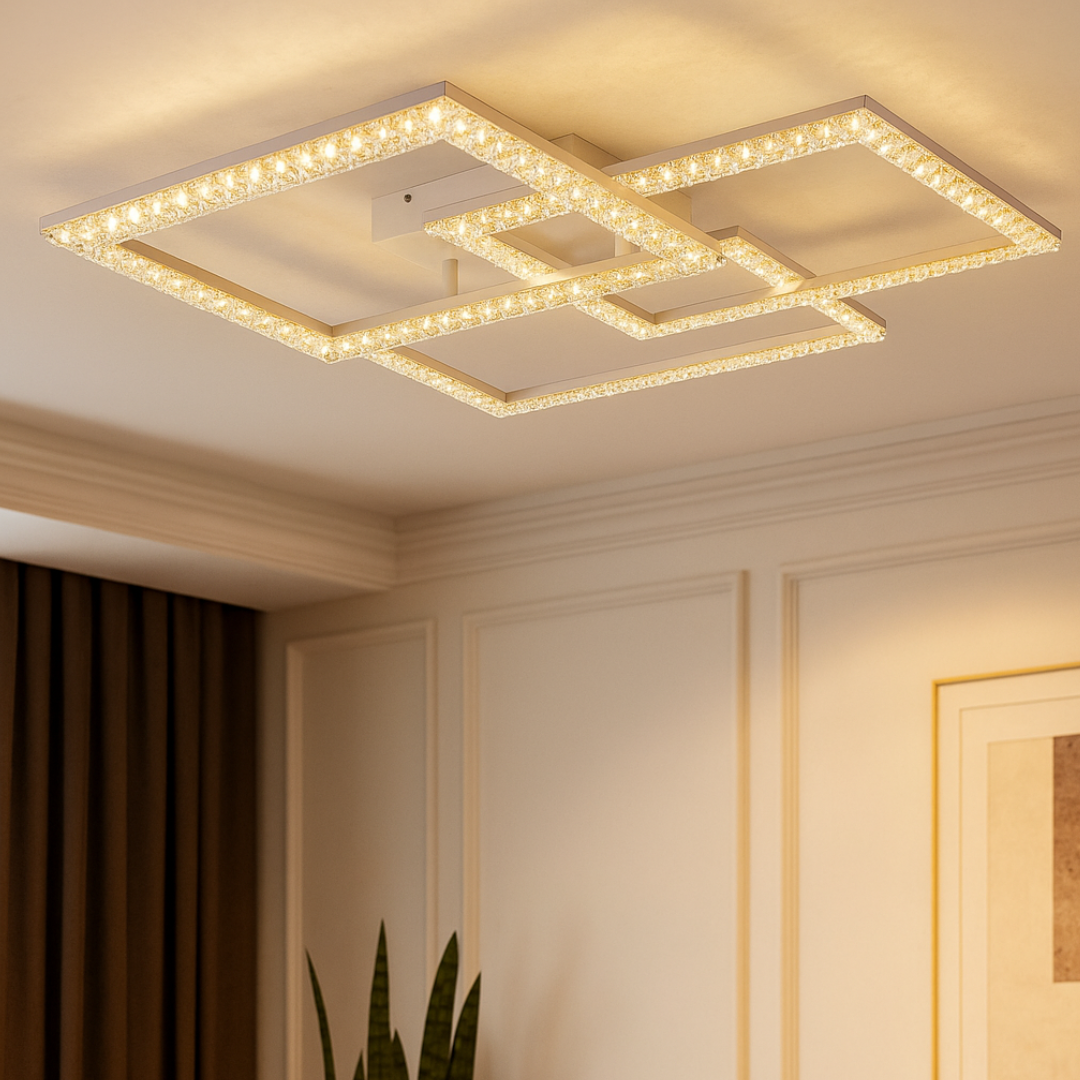 Lustra LED 3 Squares Cristal White Echivalent 800W Telecomanda