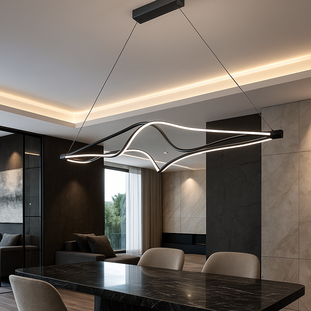 Lustra LED Suspendata Mavi Black Echivalent 900W Telecomanda