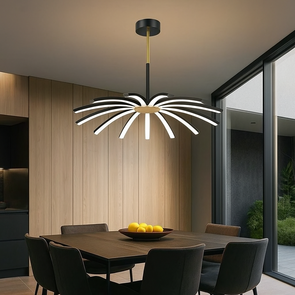 Lustra LED Suspendata Eteris Black&Gold 14 Elemente Echivalent 600W Telecomanda