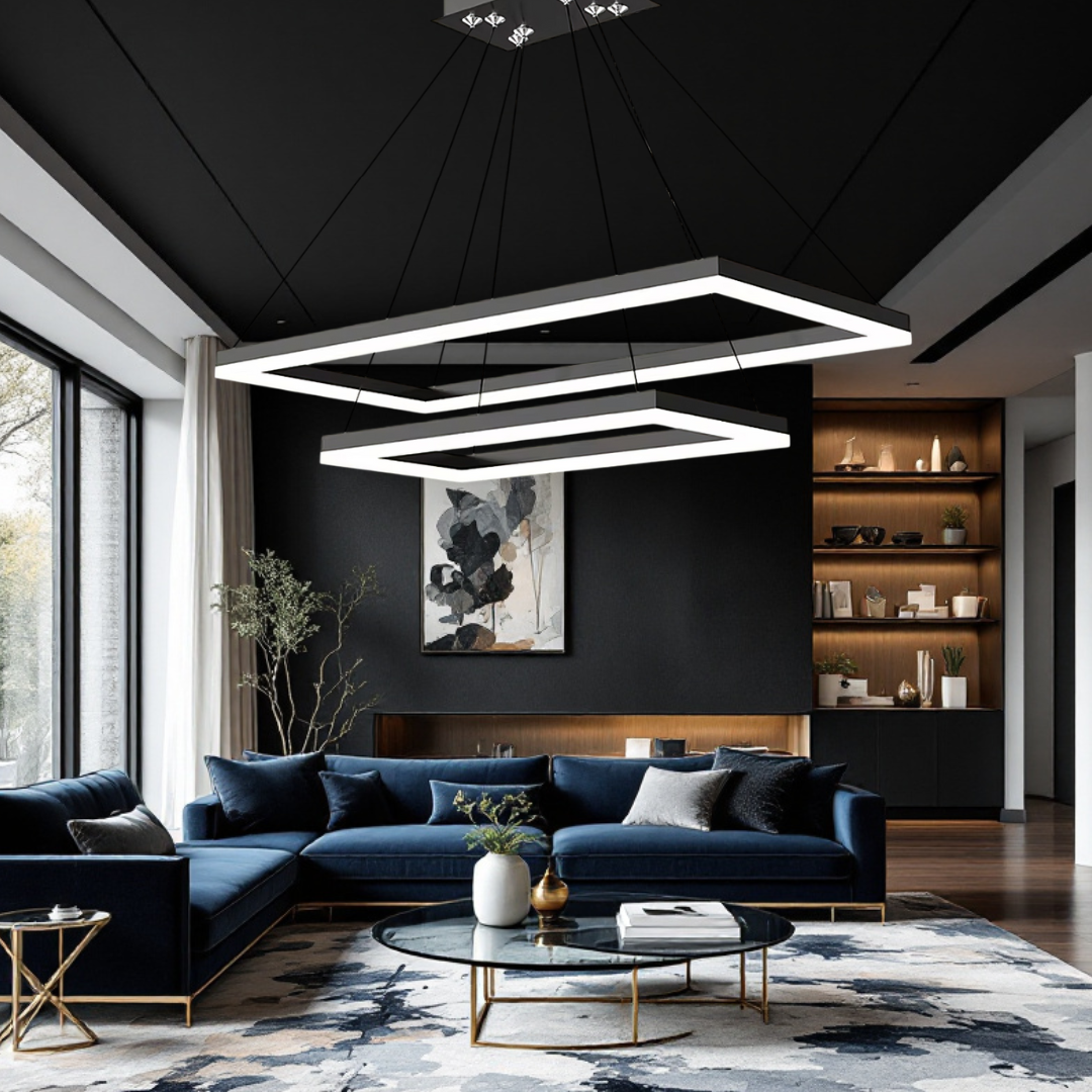 Lustra LED Suspendata cu 2 Elemente Rectangulare Negre LT108 Echivalent 500W