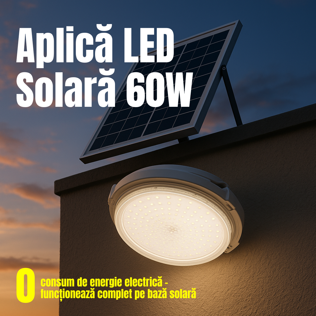 Aplica LED 60W cu Panou Solar si Telecomanda
