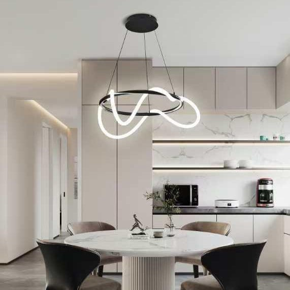 Lustra LED Suspendata MOURA Black 60CM Echivalent 300W Telecomanda