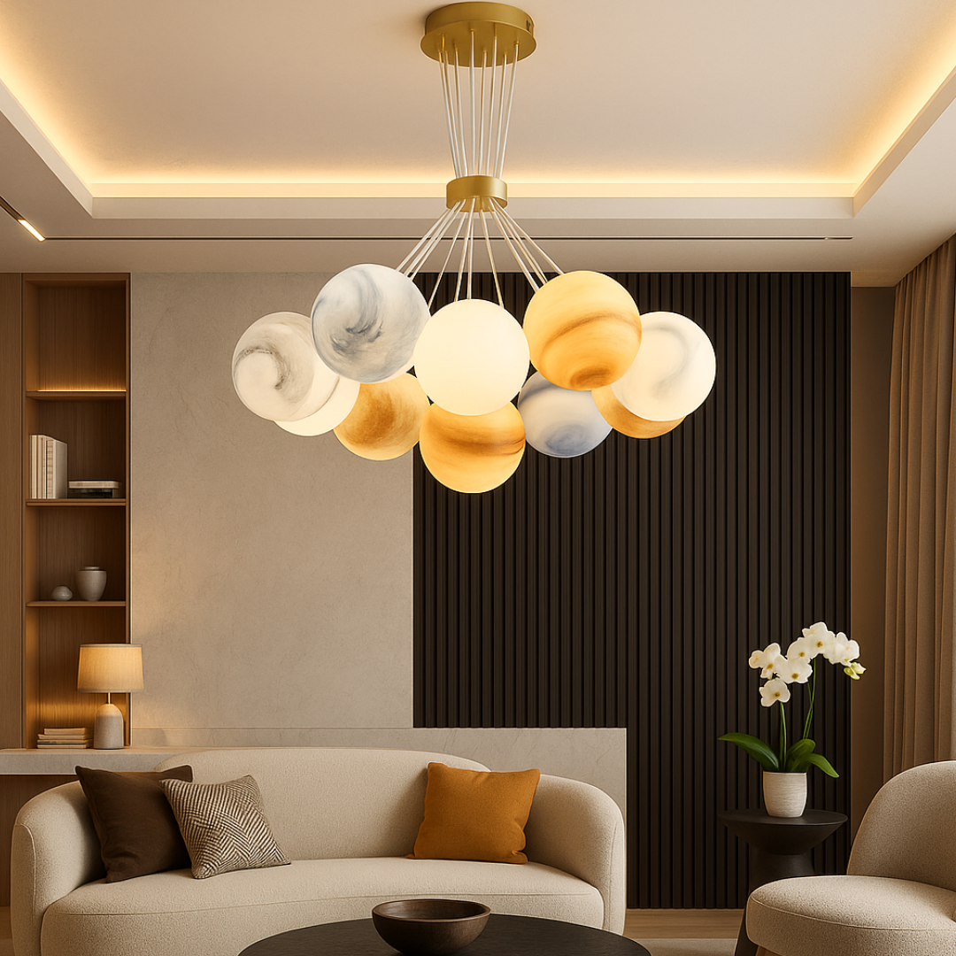 Lustra LED Abajur Planets Gold Bundle, 3 lumini si telecomanda