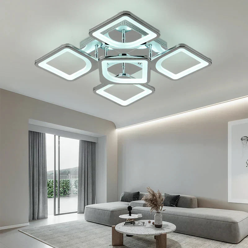 Lustra LED SQUARE 4+1 CHROME 40cm Telecomanda Echivalent 500W