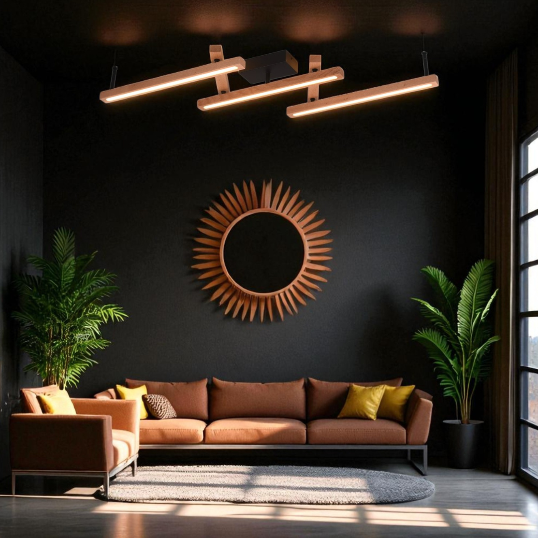 Lustra LED BELLARI Wood Reglabila Echivalent 400W Telecomanda