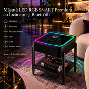 Masuta LED RGB SMART PREMIUM Patrata Incarcare Wireless | Boxa Bluetooth | USB | TWS | Control Touch