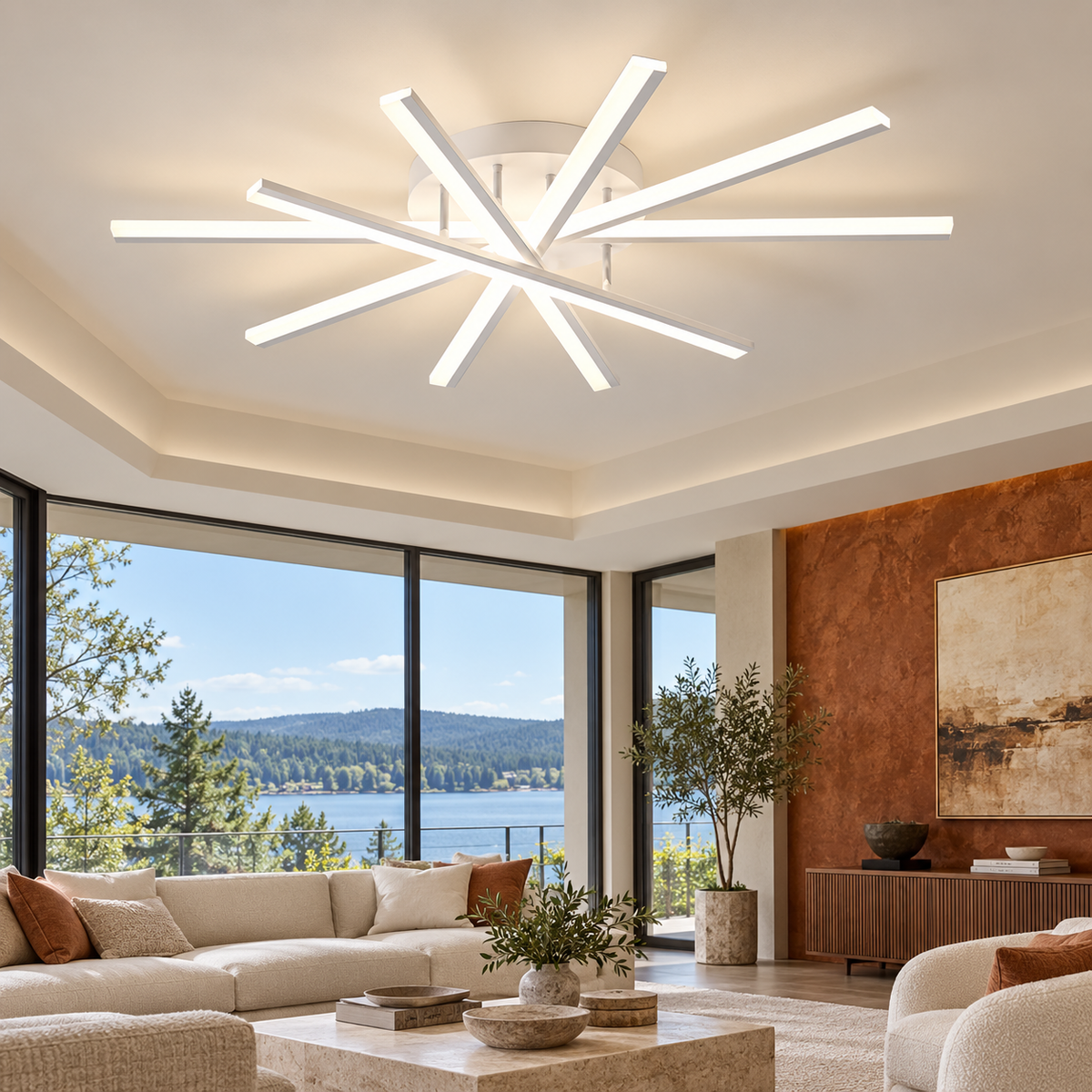 Lustra LED CROSS LINNES Alb Echivalent 800W Telecomanda