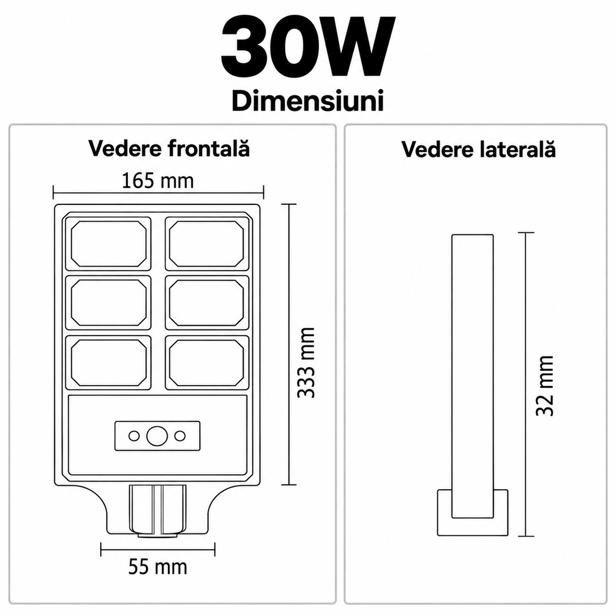 Lampa LED Solara Compact Pro cu Senzor Miscare si Telecomanda 30W | 6400K