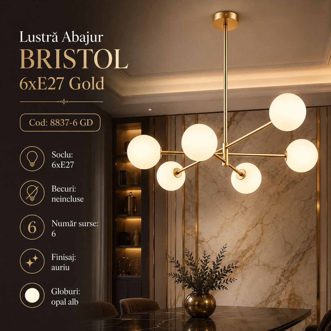 Lustra Abajur BRISTOL 6xE27 Gold
