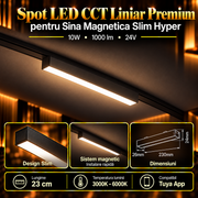 Spot LED Magnetic Liniar Premium Hyper Black 10W | 23CM | 24V | 3 Tipuri de Lumina