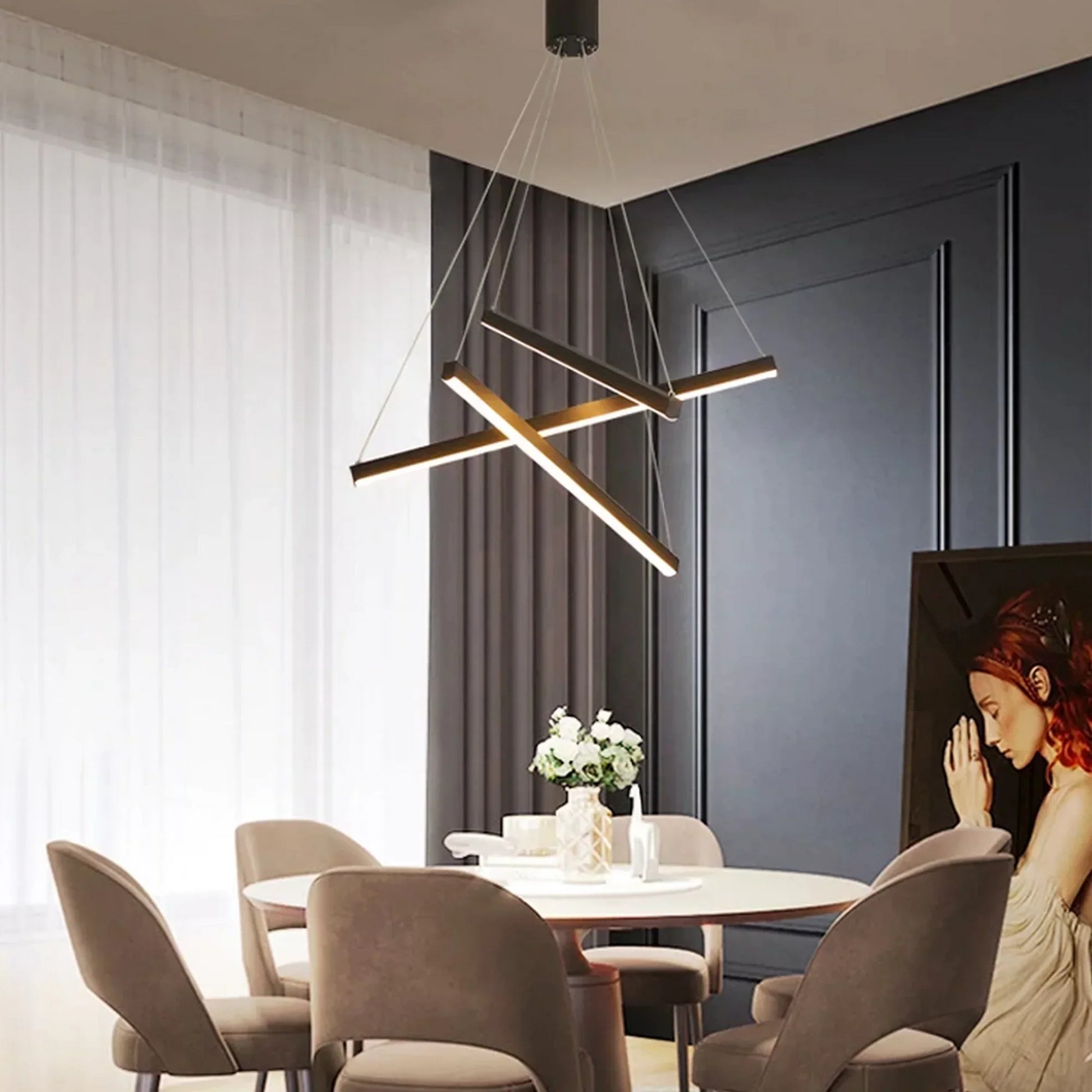 Lustra LED 3 Geometric BLACK LINES Suspendata Echivalent 400W