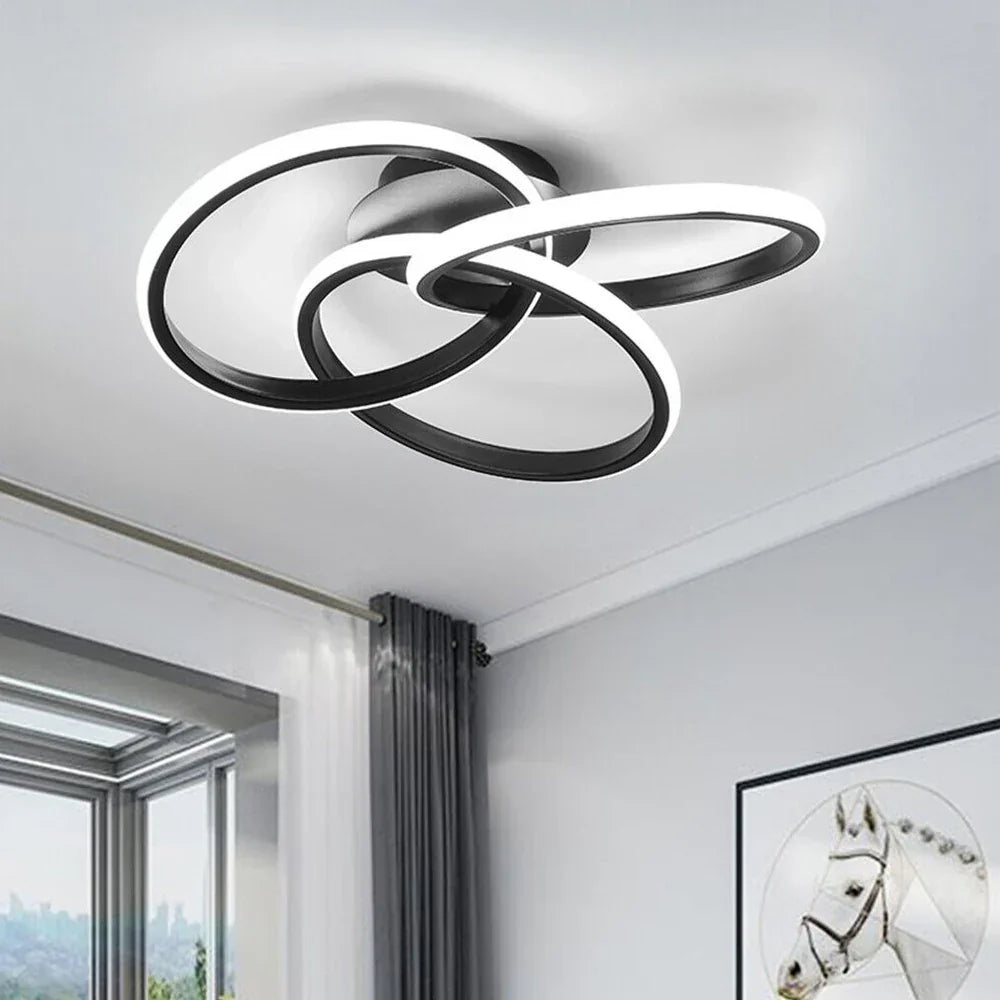 Lustra Led 80W Three Rings Black Echivalent 400W Cu Telecomanda Lighting Fixtures