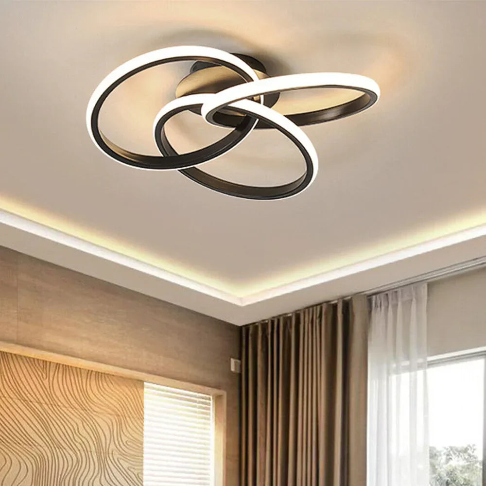 Lustra Led 80W Three Rings Black Echivalent 400W Cu Telecomanda Lighting Fixtures