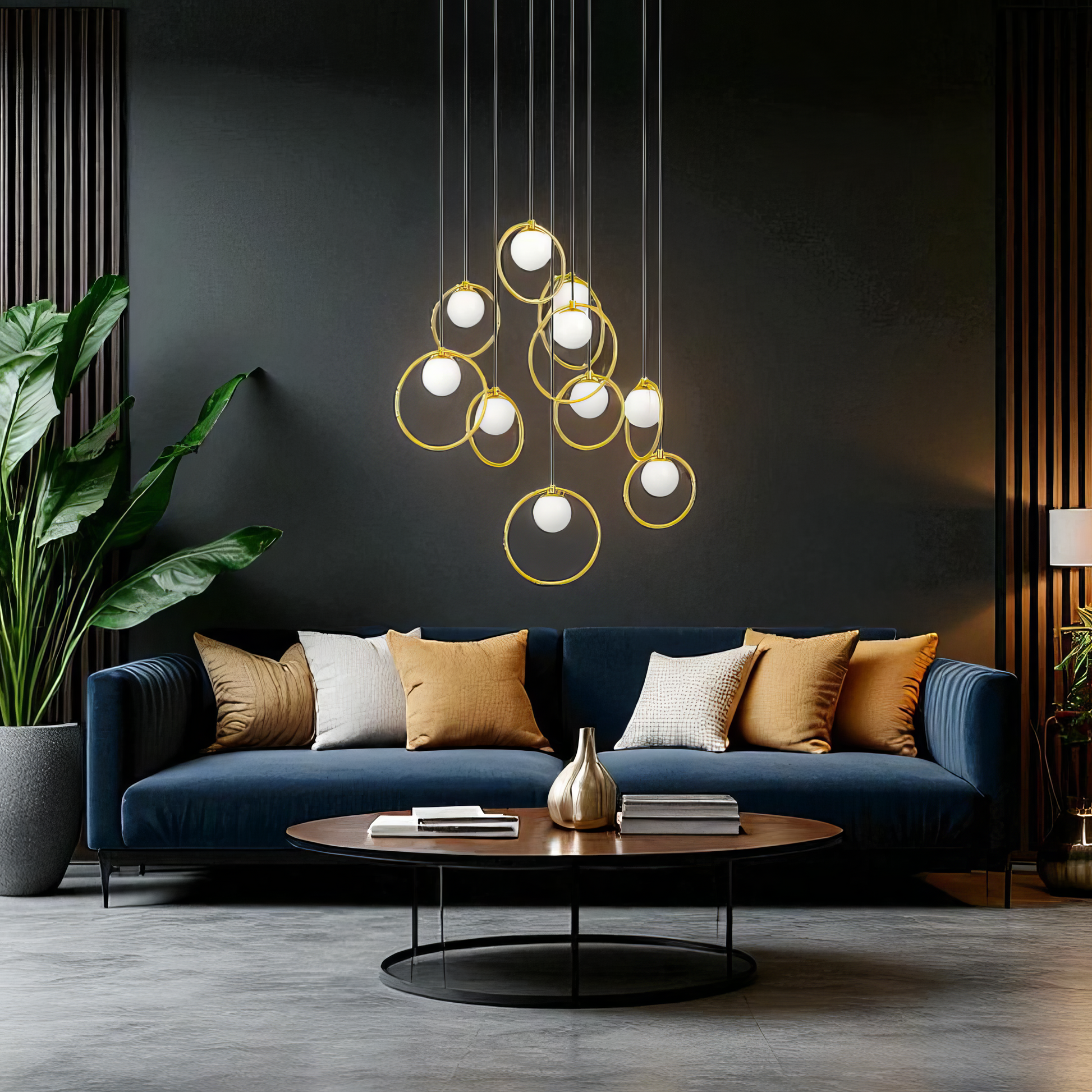 Lustra LED Suspendata PORTOCOLOM Gold Suport Rotund 10Elemente