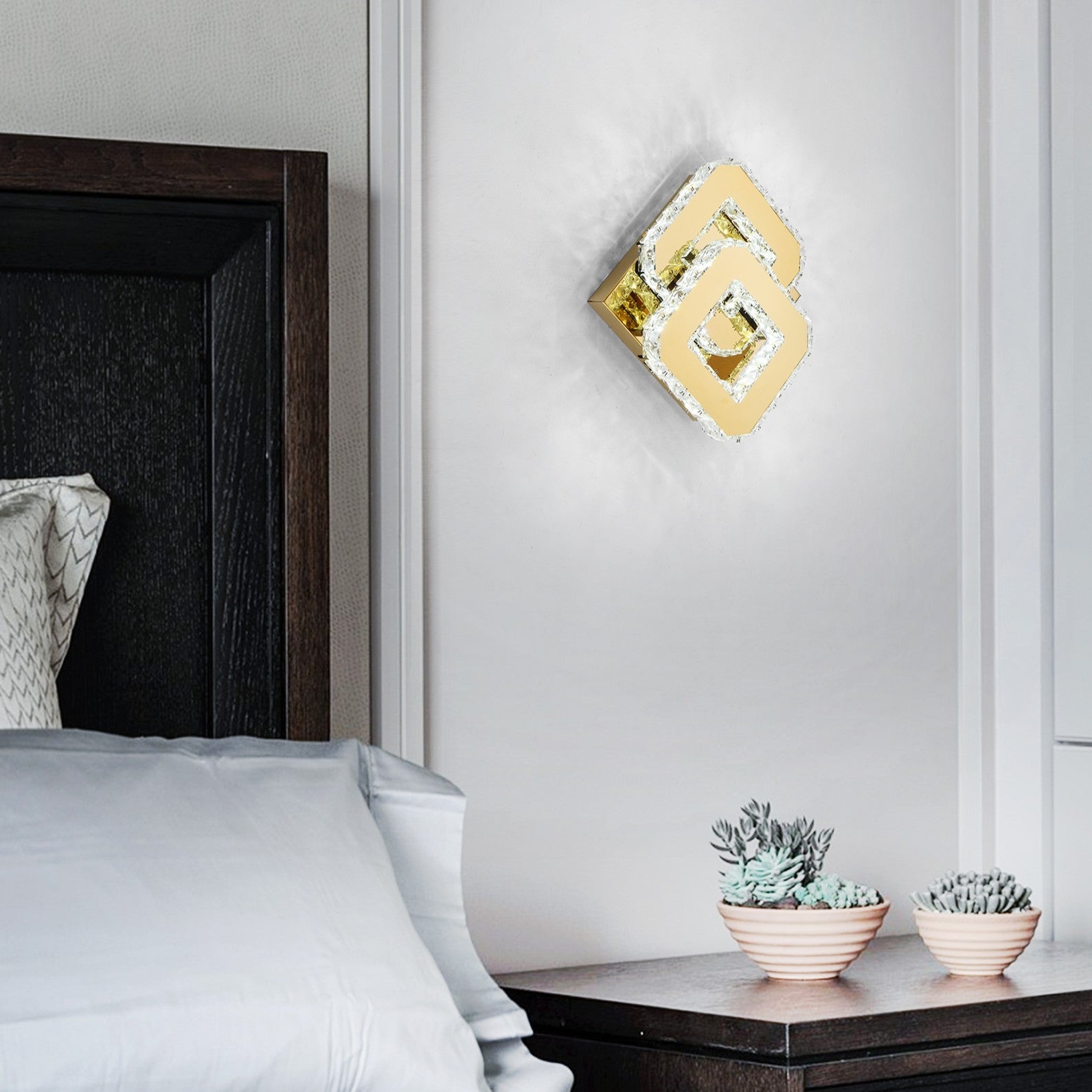 Lustra LED CRISTAL Double Square Gold Echivalent 200W