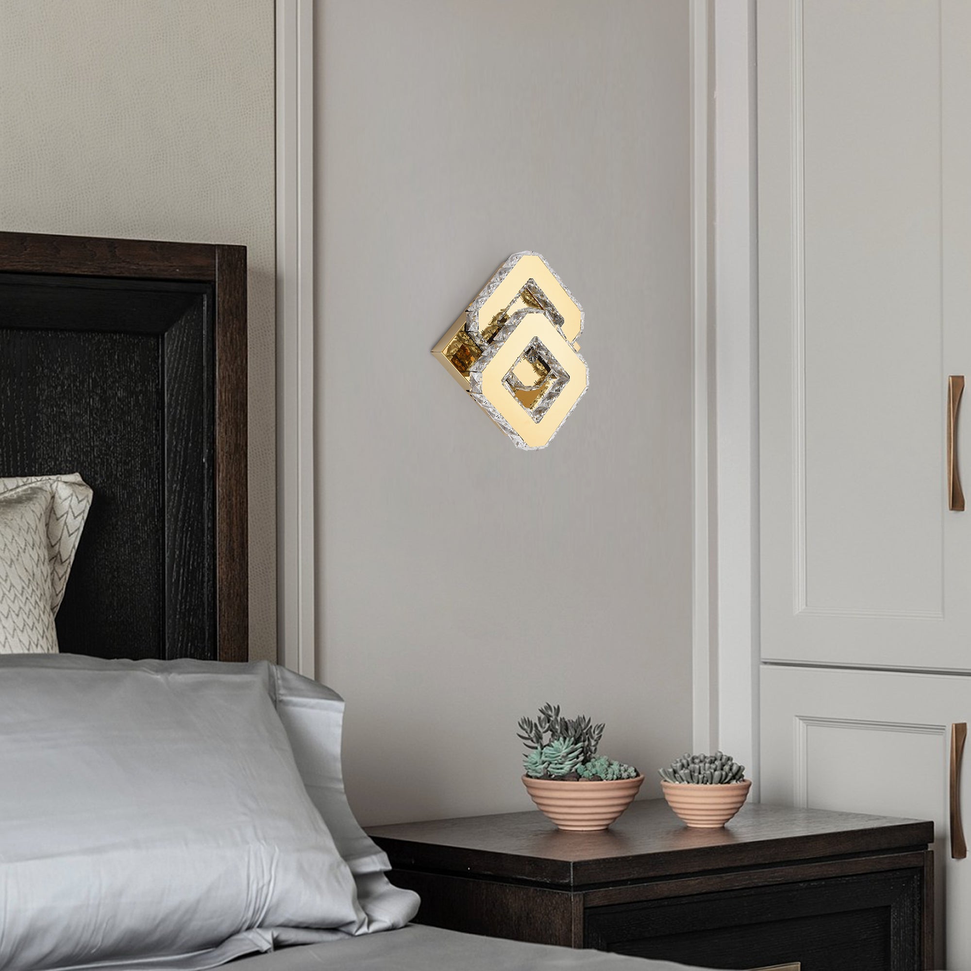 Lustra LED CRISTAL Double Square Gold Echivalent 200W