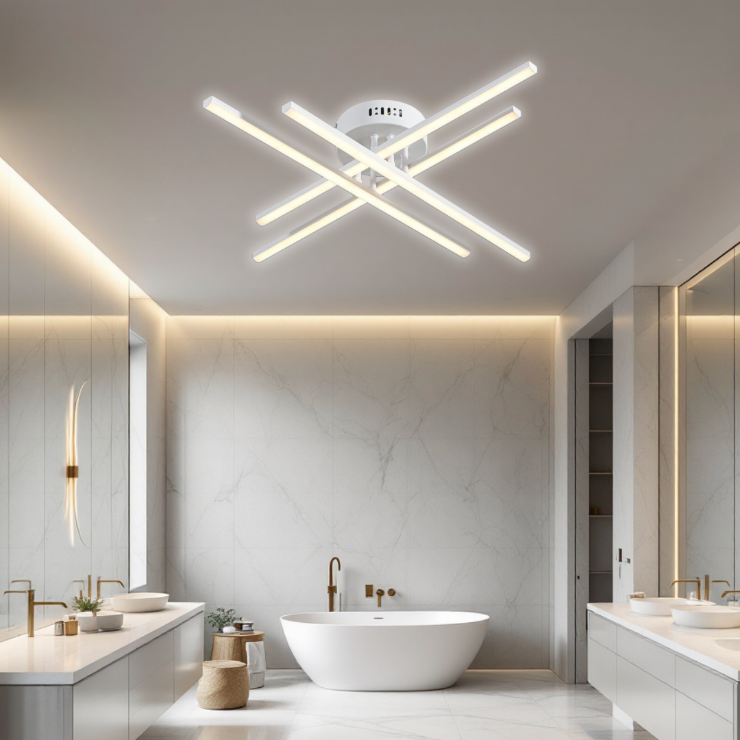 Lustra LED 64W X cu 4 Linii Albe Echivalent 500W cu Telecomanda