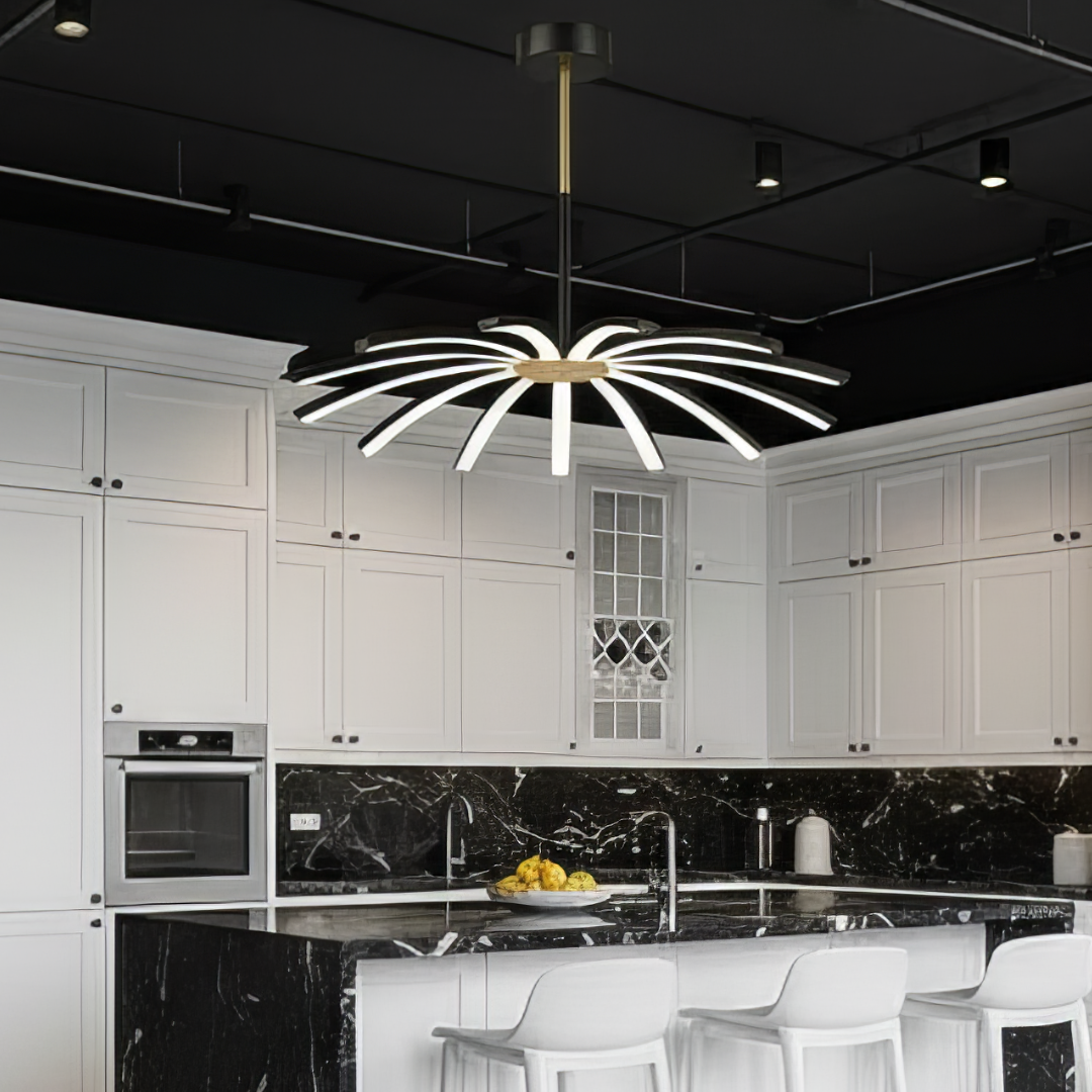 Lustra LED Suspendata Eteris Black&Gold 14 Elemente Echivalent 600W Telecomanda